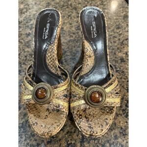 Viga Spiga Italy Snakeskin Leather Mule Heels Gold Medallion Designer Sandals
